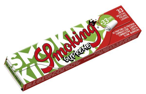 Smoking Supreme King Size + Tips – ultradünne Longpapers 108×44 mm mit 33 Blättchen & 33 Filtertips, Slow-Burn & FSC-Papier